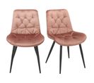 Lot De 2 Chaises Capitonnées Velours Rose Et Pieds Métal Noir - Stan