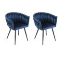 Lot De 2 Fauteuil En Velours Tressé Bleu Foncé Pieds Métal Noir - Bowi