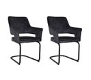 Lot De 2 Chaises En Velours Gris Anthracite Pied Luge Métal Noir - Rio