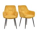 Lot De 2 Chaises Avec Accoudoirs Tissu Jaune Et Pieds Métal - Theo