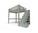 Lit Mezzanine Alpage Bois + Escalier Cube Hauteur Réglable, Couleur: Gris, Dimensions: 120x200