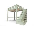 Lit Mezzanine Alpage Bois + Escalier Cube Hauteur Réglable, Couleur: Moka, Dimensions: 120x200