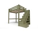 Lit Mezzanine Alpage Bois + Escalier Cube Hauteur Réglable, Couleur: Taupe, Dimensions: 120x200