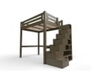 Lit Mezzanine Alpage Bois + Escalier Cube Hauteur Réglable, Couleur: Wengé, Dimensions: 140x200