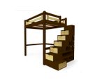 Lit Mezzanine Alpage Bois + Escalier Cube Hauteur Réglable, Couleur: Wenge/vernis Naturel / 160x200