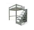 Lit Mezzanine Alpage Bois + Escalier Cube Hauteur Réglable, Gris/blanc / 160x200