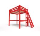 Lit Mezzanine Alpage Bois + Échelle Hauteur Réglable, Couleur: Rouge, Dimensions: 120x200