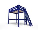 Lit Mezzanine Alpage Bois + Échelle Hauteur Réglable, Couleur: Bleu Foncé, Dimensions: 120x200