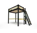 Lit Mezzanine Alpage Bois + Échelle Hauteur Réglable, Couleur: Noir/miel, Dimensions: 140x200