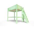 Lit Mezzanine Alpage Bois + Échelle Hauteur Réglable, Couleur: Vert Pastel, Dimensions: 160x200