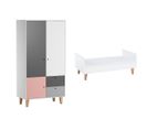 Lit Évolutif 70x140 Et Armoire 2 Portes Concept - Rose