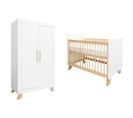 Lit Bébé 60x120 Et Armoire 2 Portes Lisa - Blanc Et Naturel