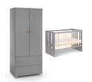 Lit Bébé 60x120 Et Armoire 2 Portes 2 Tiroirs Pauline - Gris