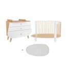 Lit Évolutif 70x140 Et Commode Avec Plan à Langer Oeuf - Blanc Et Bois