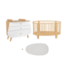 Lit Bébé 60x120 Et Commode Avec Plan à Langer Cocon - Blanc Et Hêtre