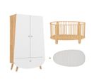 Lit Bébé 60x120 Et Armoire Cocon - Blanc Et Hêtre