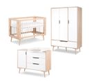 Chambre Complète Lit Bébé 60x120 - Commode à Langer - Armoire 3 Portes Sofie - Hêtre Et Blanc