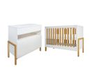 Lit bébé 60x120 Et Commode 3 Tiroirs Victor - Blanc Et Chêne