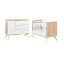 Lit Bébé 60x120 Et Commode 3 Tiroirs 1 Porte Seventies - Bois Et Blanc