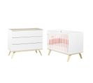 Lit Bébé 60x120 Et Commode 3 Tiroirs Serena - Blanc Et Bois