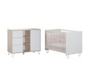 Lit Bébé 60x120 Et Commode 3 Tiroirs 1 Porte 3 Niches Happy - Blanc Et Bois