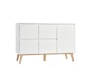 Commode 4 Tiroirs 1 Porte Swing - Blanc Et Bois