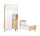 Lit Évolutif 70x140 Et Armoire 3 Portes 1 Niche Seventies - Bois Et Blanc