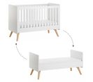 Lit Évolutif 70x140 Sommier Inclus Vintage - Blanc Et Bois