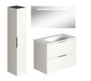 Meuble Salle De Bain Simple Vasque Burgbad Olena 90 Cm Blanc Brillant + Miroir + Colonne