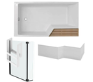 Pack Baignoire Bain Douche 170 X 90 Jacob Delafon Neo Version Gauche + Pare Bain Noir Mat + Tablier