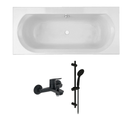 Pack Baignoire Droite 180 X 80 Jacob Delafon Elise + Pack Pommeau Et Mitigeur Bain Douche Noir Mat