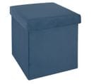 Pouf Pliant Bleu Foncé En Velours En Polyester - 38 X 38 Cm