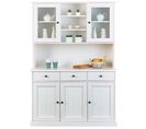 Meuble De Cuisine En Bois Massif Blanc Avec 5 Portes Et 3 Tiroirs - Dim : L131 X H191 X P45 Cm