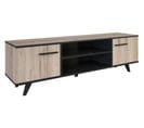 Meuble Tv Avec 2 Portes Et 2 Niches Coloris Chêne/ Noir - Dim : 151,4 X 46,2 X 39,3 Cm