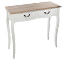 Console En Bois Avec 2 Tiroirs, Coloris Blanc/chêne - Dim : L.87 X L.34 X H.78 Cm