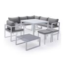 Salon De Jardin Modulable Ibiza En Tissu Gris 7 Places - Aluminium Blanc