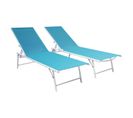 Lot De 2 Bains De Soleil Pliants Sicilia En Textilène Bleu - Structure Blanche