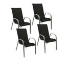 Lot De 4 Chaises Marbella En Textilène Noir - Aluminium Gris