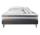 Pack Matelas + Sommier Kit Gris 160x200 Memo Plus Memoire De Forme + 2 Oreillers + Couette - Memoire