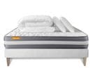 Pack Matelas + Sommier Kit Blanc 180x200 Memo Plus Memoire De Forme + 2 Oreillers + Couette - Memoir