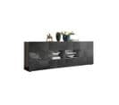 Buffet 2 Portes 4 Tiroirs Laqué Gris Brillant + LED's- Bari