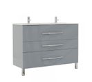 Meuble Double Vasque 3 Tiroirs 120 Cm Gris Clair - Lana