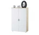 Armoire De Rangement 2 Portes Blanc/chêne - Officia - L 80 X L 32.5 X H 119 Cm