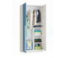 Armoire 2 Portes Battantes Bois Blanchi/bleu - Riverside - L 90 X L 52 X H 200 Cm