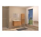 Ensemble Meuble De Salle De Bain Suspendu 2 Tiroirs 80 Cm Bois + Miroir + Colonne- Kundo