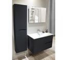 Ensemble Meuble Sous Vasque Suspendu 2 Tiroirs 90 Cm Noir + Colonne + Miroir - Bido