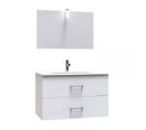 Meuble Sous Vasque Suspendu 2 Tiroirs 80 Cm Blanc + Miroir- Kio - L 81.5 X L 47 X H 52 Cm