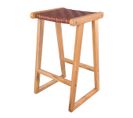 Tabouret De Bar Mi-hauteur Yuma En Teck Et Cuir Tressé Marron