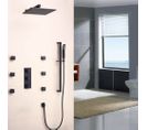 Ensemble De Douche Thermostatique Mural En Laiton Massif Fini En Noir Uni 300 Mm