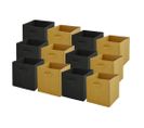 Lot de 12 bacs de rangement - noir et jaune - 27x27x27cm